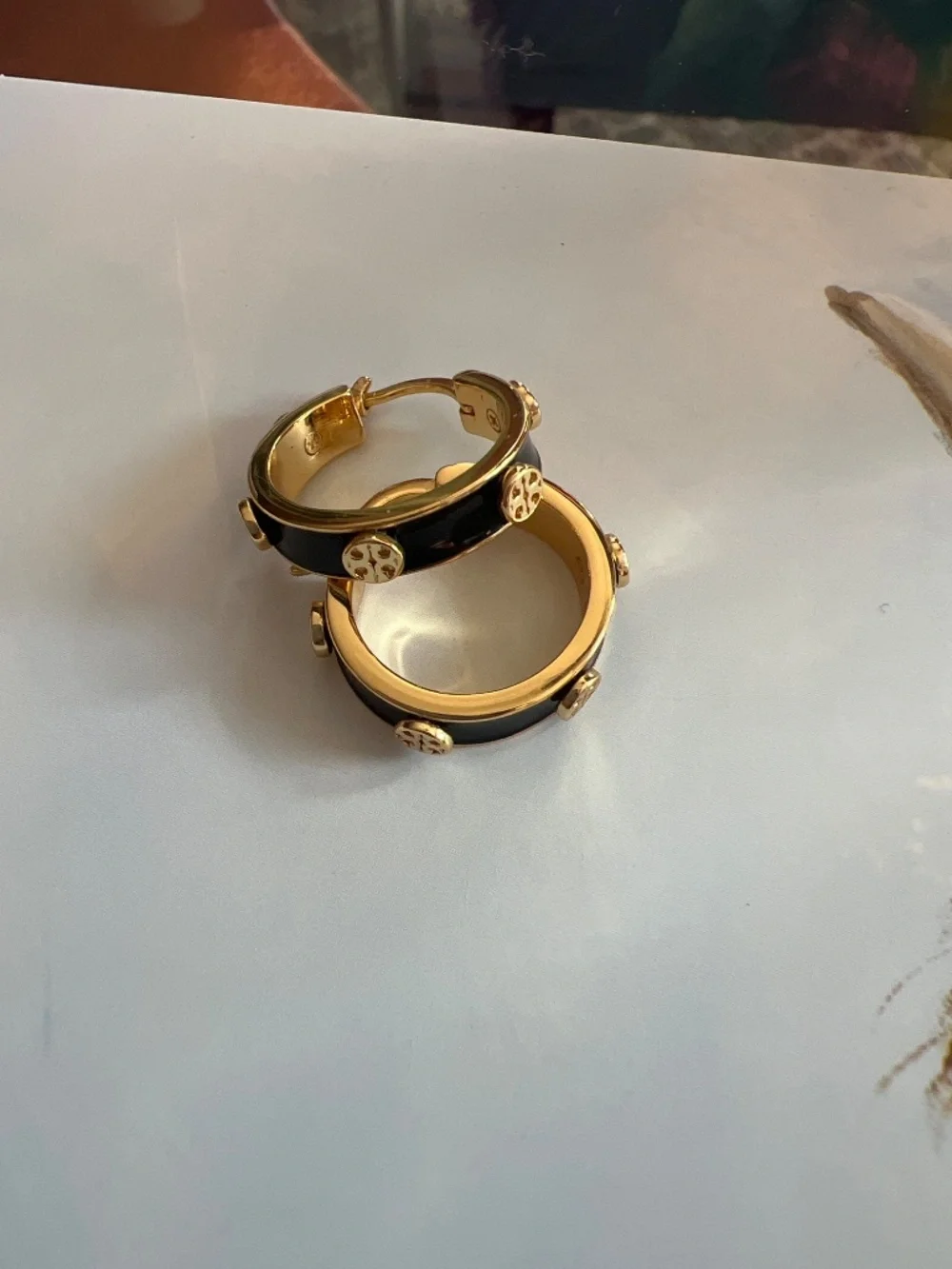Tory Burch Miller Stud Enamel Hoop Earrings